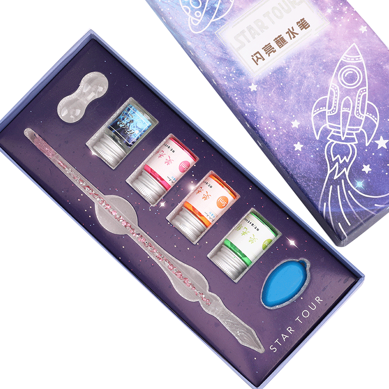 天使翅膀爱心隐形墨汁水晶玻璃蘸水笔套装礼盒古风闪亮彩色夜光沾墨笔手工沾水钢笔学生用梦幻唯美小清新网红