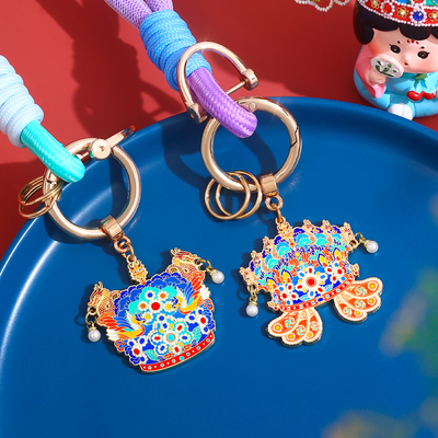 中国风复古典金属凤冠汽车钥匙扣国博文物创意包包挂件彩色挂绳北京故宫博物馆纪念品文创小礼品学生生日礼物