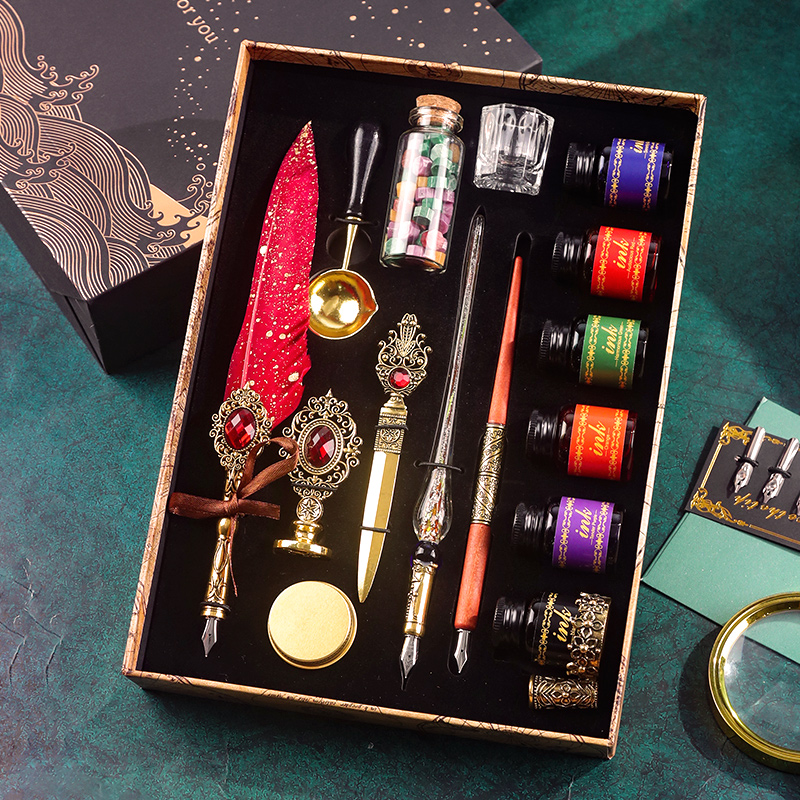 羽毛笔蘸水笔套装文具套装