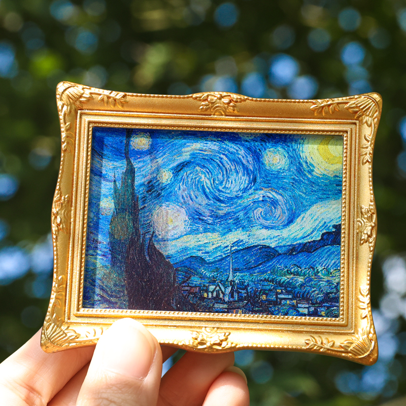 油画星空3D光栅冰箱贴艺术磁性贴个性创意装饰梵高油画星月夜向日葵鸢尾花撑洋伞的女人北欧ins立体磁力贴画图片