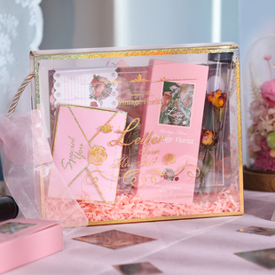 雾纱手札礼盒精装笔记本子空白手账小清新少女粉色日记本欧式文艺复古记事本便签本贴纸信封精美实用创意礼物