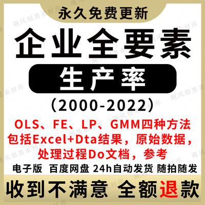 上市公司全要素生产率数据更新2000-2022OLS、FE、LP、GMM四方法