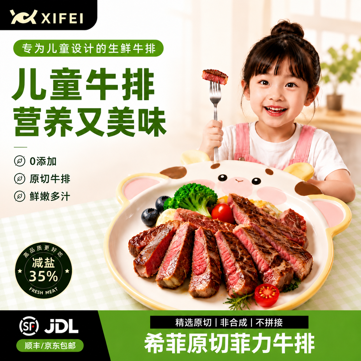 希菲儿童牛排澳洲原切菲力新鲜无添加牛肉单片独立包装早餐半成品