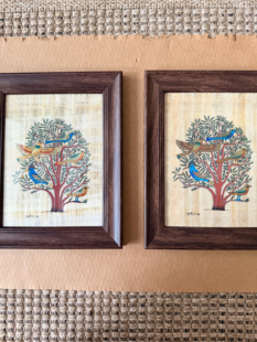 埃及纱草画伴手礼生命树上的幸福鸟带框 埃及带回15X20CM