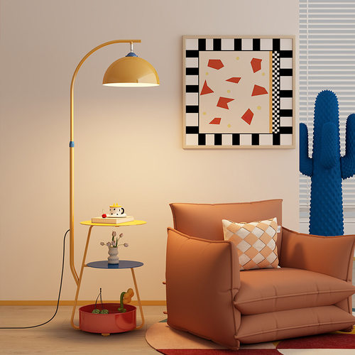 孟菲斯落地灯客厅沙发旁装饰氛围灯具书房卧室置物架一体立式台灯