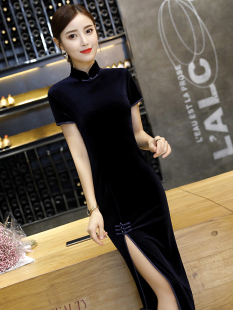 丝绒旗袍春秋复古年轻改良中国风连衣裙礼服裙优雅气质少女精致