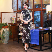 春秋装 时尚 改良中式 新款 复古长款 旗袍妈妈走秀演出服高端连衣裙