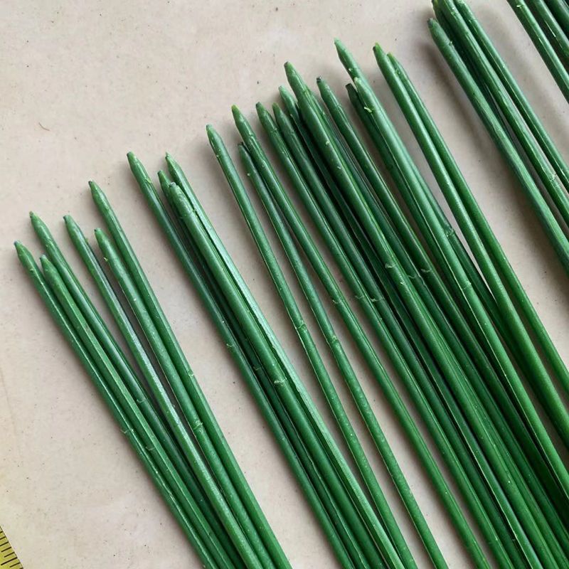 手工DiY小叉树枝塑料包胶绿色花杆手工织花手工编织排签配件