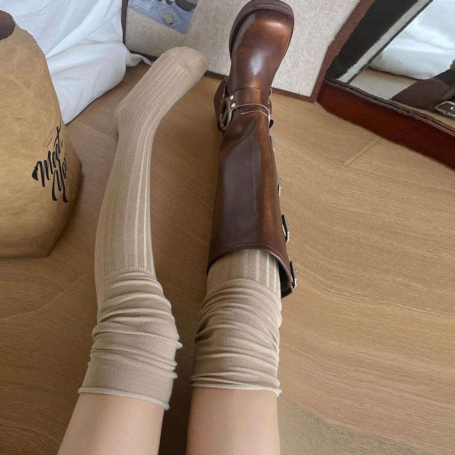 格雷系灰长靴过膝袜辣妹春