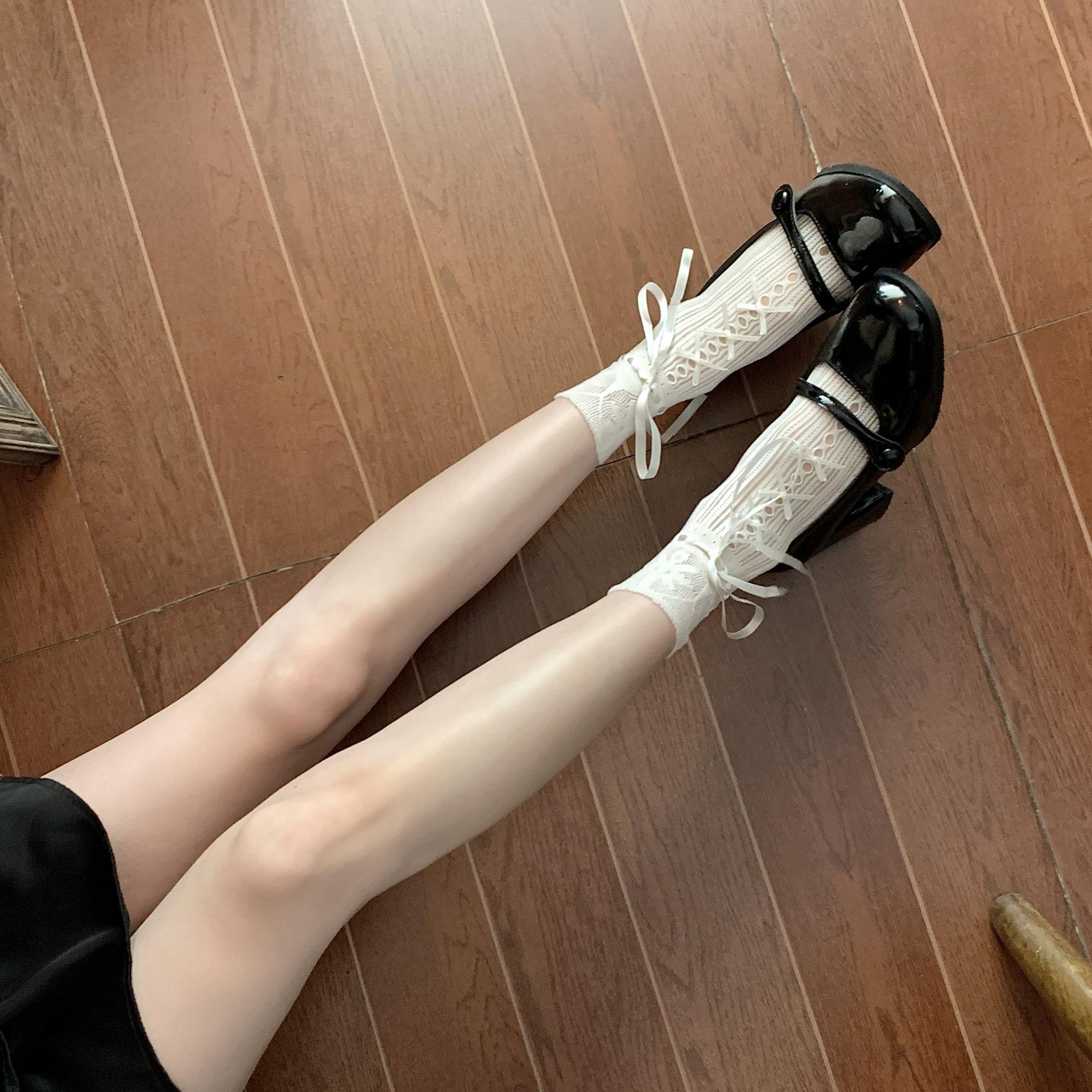 蝴蝶结丝带袜子女芭蕾风jk