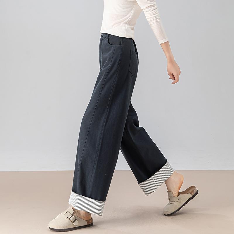 日韩系两穿拼接条纹翻卷边