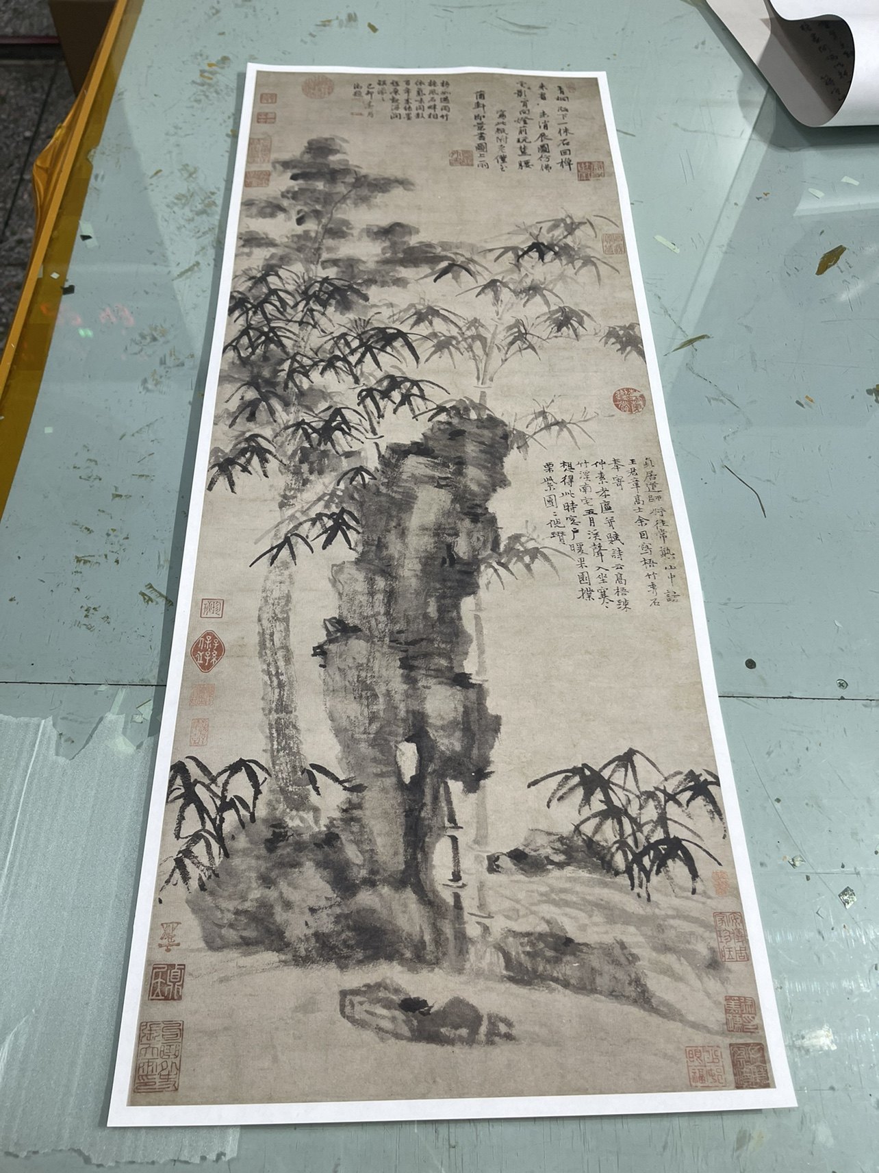 元 倪瓒 梧竹秀石图  名家水墨竹子石头国画真迹微喷临摹学习画稿