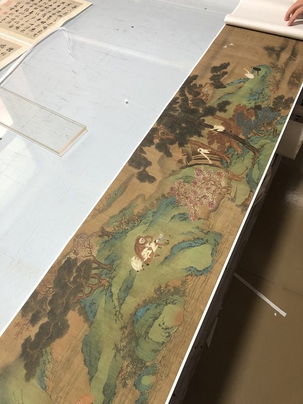 明仇英猿戏图古代名家工笔青绿山水动物国画高清绢布微喷装饰_虎窝淘