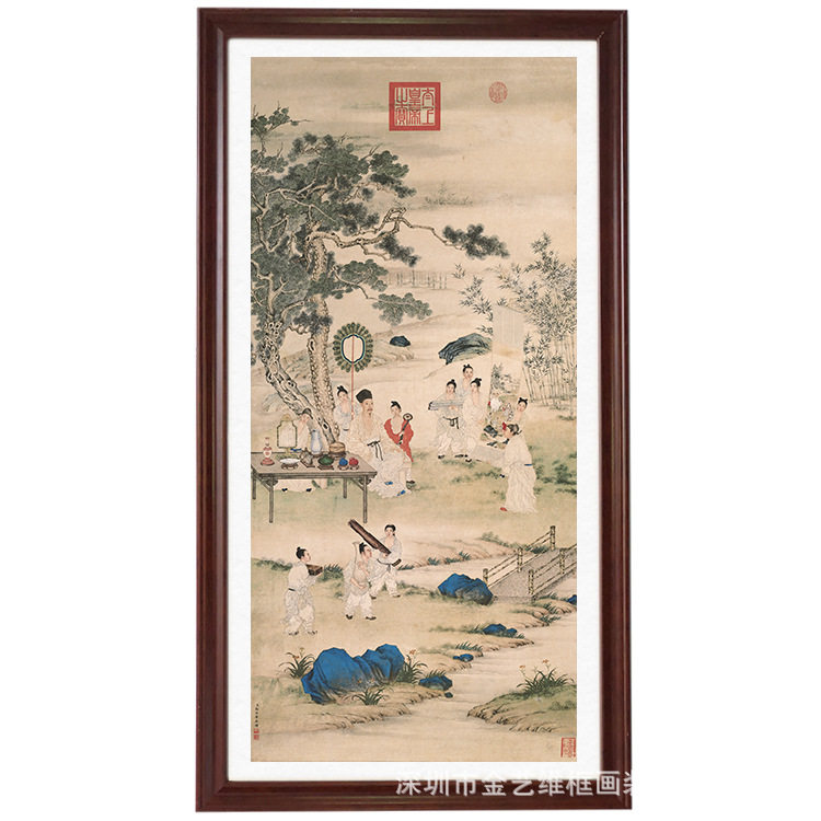 1：1古董古玩仿古酒店配画挂轴 郎世宁 弘历观画图  名家收藏