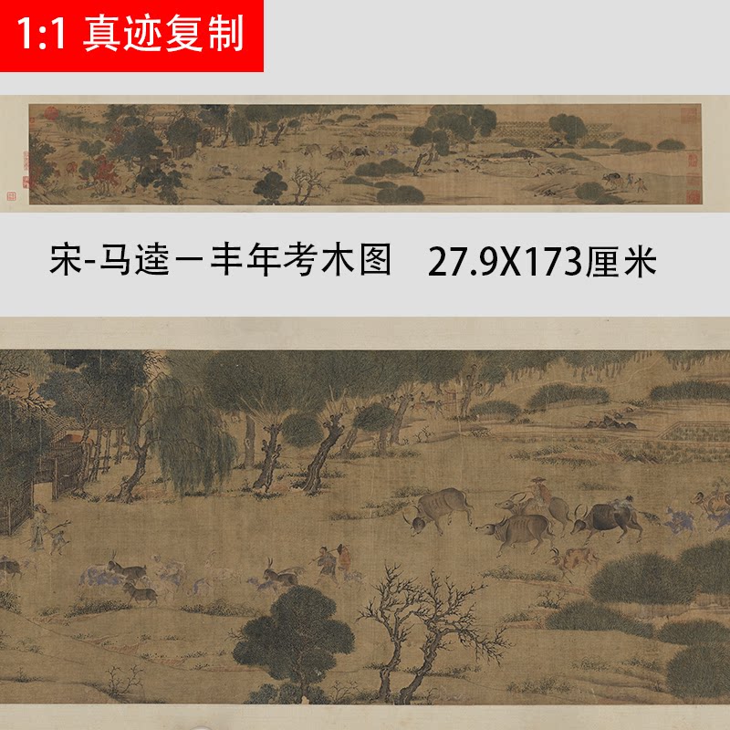 宋-马逵 丰年考木图 宋画农耕国画山水人物长卷微喷复制画稿