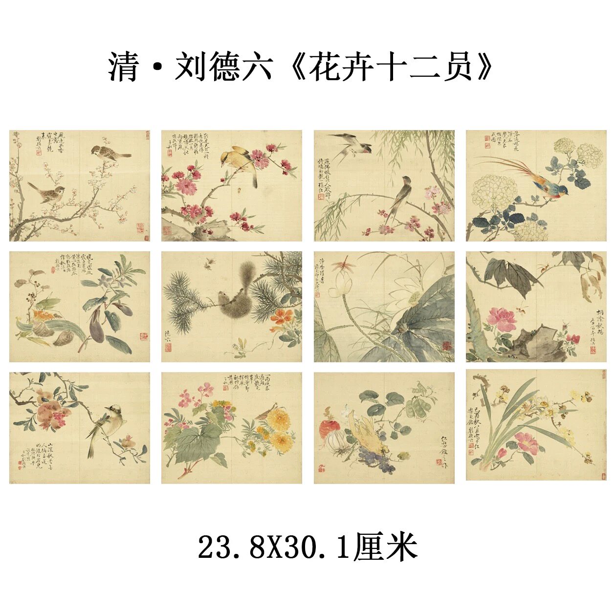 刘德六花卉十二员国画花鸟册页宣纸真迹高清微喷复制品临摹稿范本