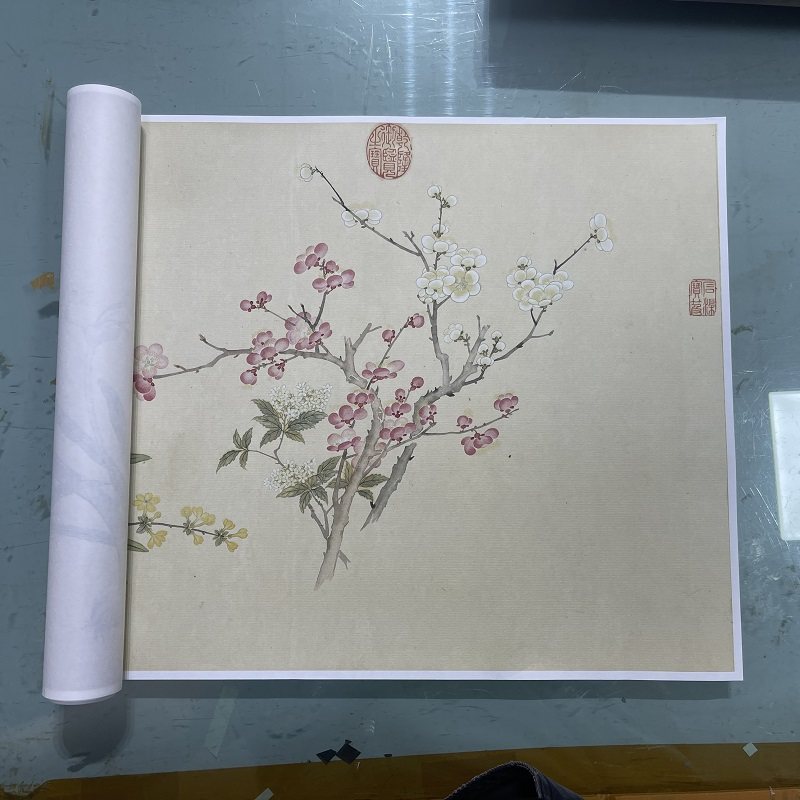 汪承霈《春祺集锦图》工笔花卉长卷临摹学习画稿绢高清微喷复制画