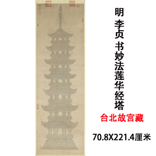 明李贞书妙法莲华经塔轴高清微喷小楷书法立轴装裱丝绸佛堂画