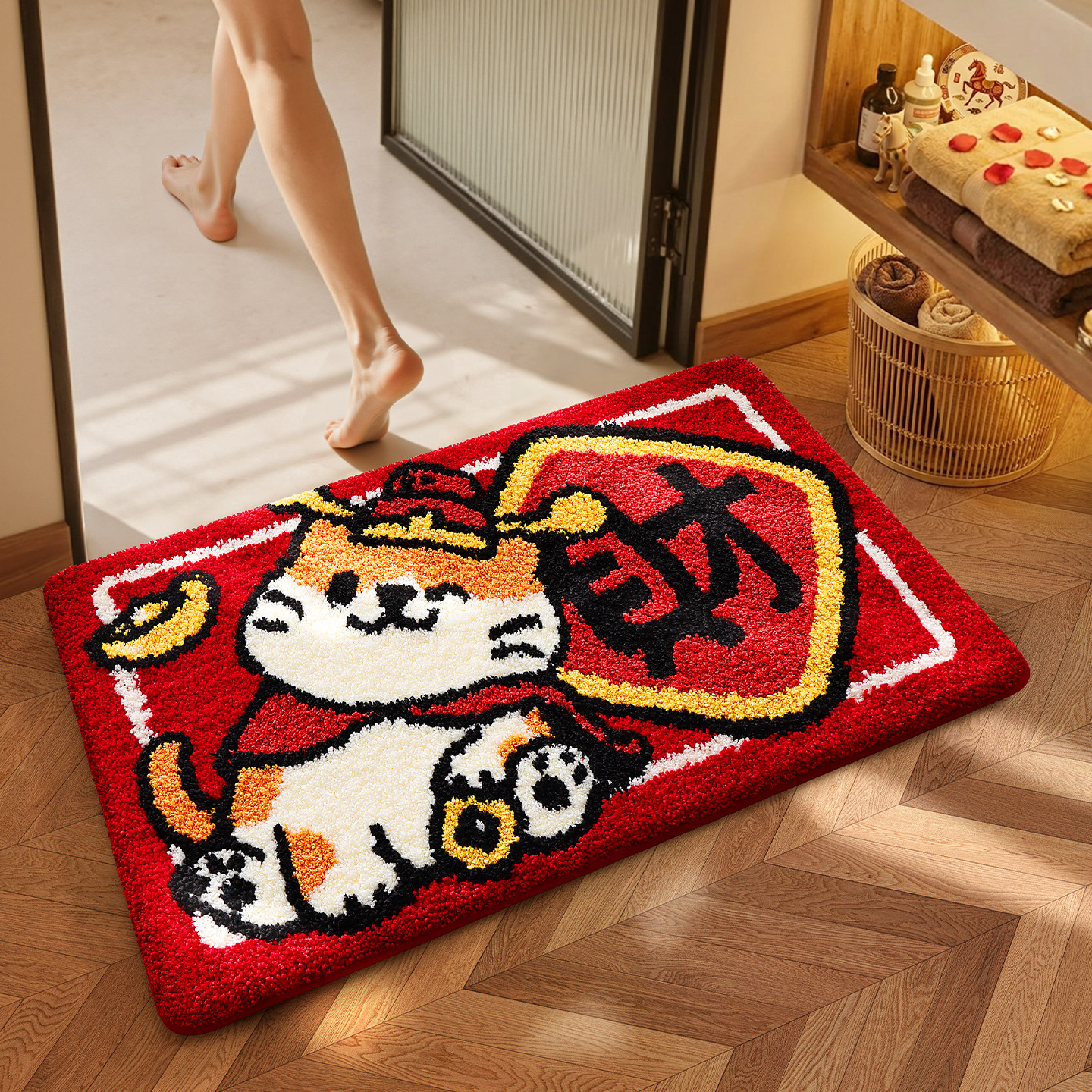 大江浴室地垫超吸水红色喜庆加厚脚垫新年卫生间门垫2026新款地毯,居家布艺,家用脚垫,淘宝优惠券,粉丝福利购,淘宝优惠卷
