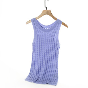 北欧丹麦小众设计师TT 秋季全羊毛绞花修身无袖背心 弹力显瘦毛衫