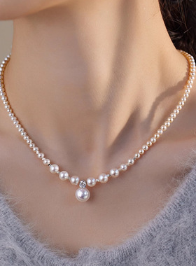 s925银碎银子珍珠项链配饰女秋冬锁骨链不掉色高级感串珠颈链饰品