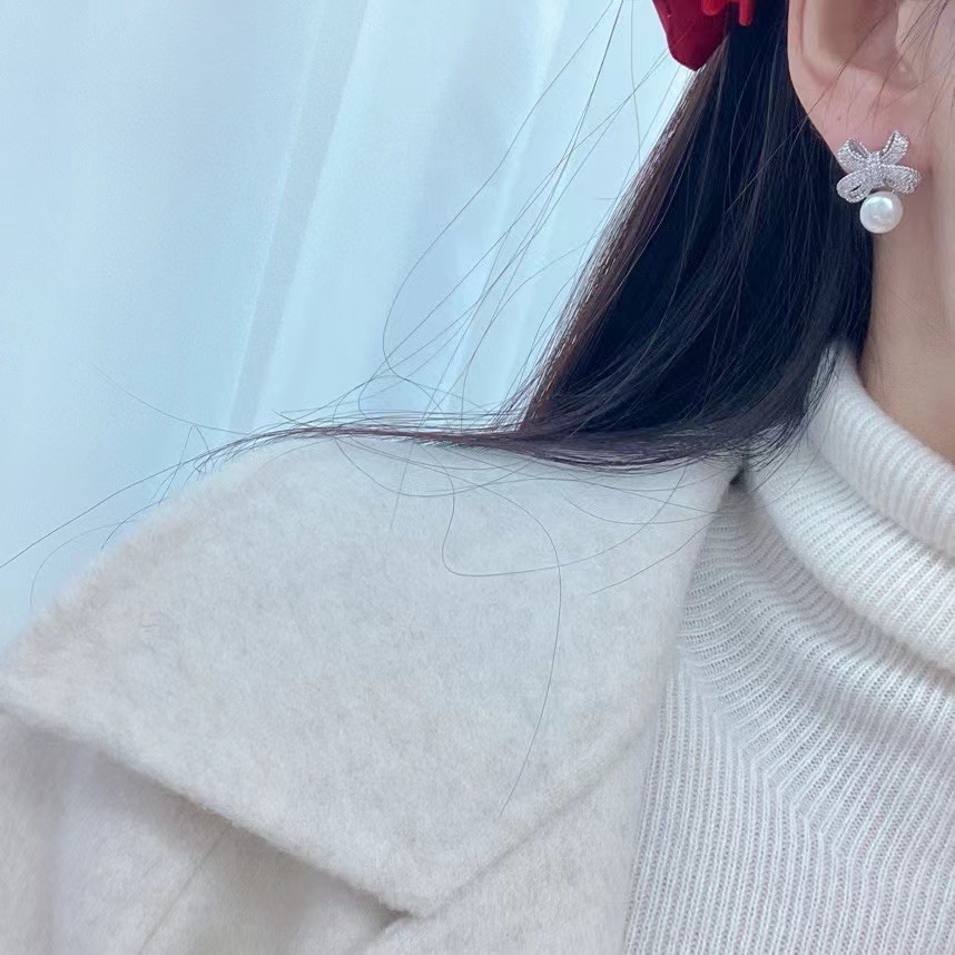 天然淡水珍珠耳钉经典蝴蝶结款注金材质保色超好