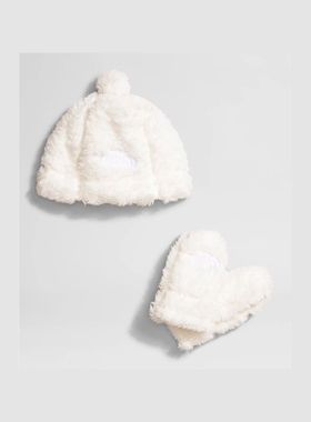 THE NORTH FACE/北面春秋冬儿童帽子手套套装白色毛绒保暖护耳