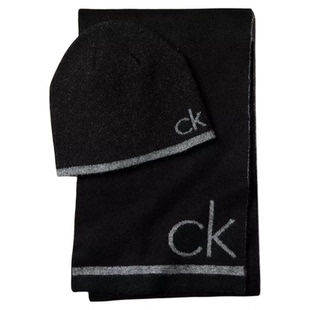Calvin Klein针织帽围巾2件套CK毛线帽围脖帽子冬保暖送男友礼物