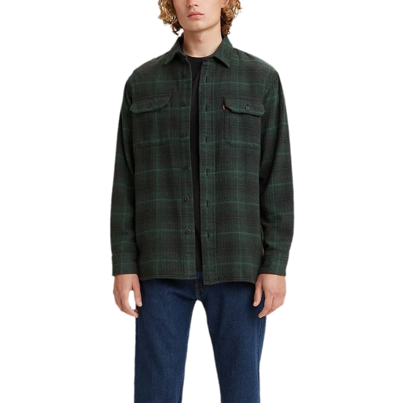 Levi’s李维斯男衬衫长袖休闲外套翻领棉质格子衬衫口袋做旧经典