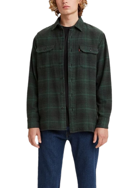 Levi’s李维斯男衬衫长袖休闲外套翻领棉质格子衬衫口袋做旧经典