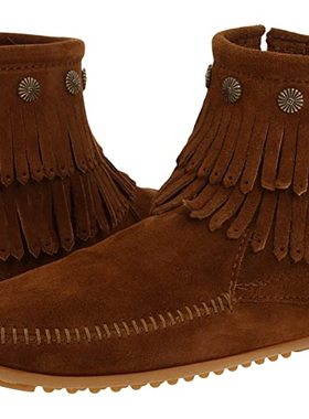 Minnetonka/迷你唐卡女靴短筒侧拉链流苏靴Double Fringe正品693K