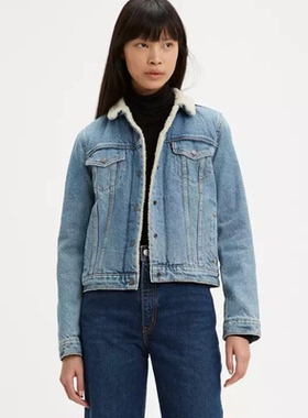 Levi's/李维斯女装牛仔服棉服外套夹克羊羔毛内里秋冬季保暖短款