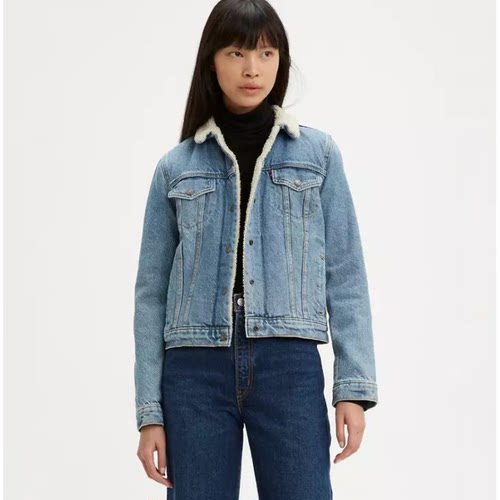 Levi's/李维斯女装牛仔服棉服外套夹克羊羔毛内里秋冬季保暖短款
