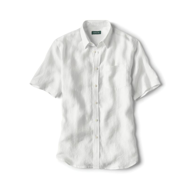 ORVIS男士衬衫亚麻透气夏季方领短袖半截袖轻薄舒适吸汗商务0R8X