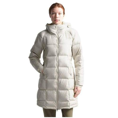 北面中长款连帽白色正品羽绒服