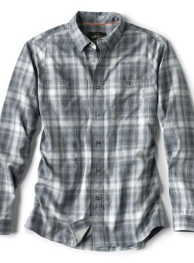 orvis男士衬衫长袖扣领尖领白色格子休闲衬衫格子净版经典O844V