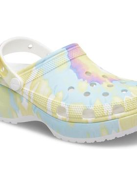 Crocs女鞋卡洛驰云朵沙滩厚底坡跟洞洞鞋小鲸鱼增高凉拖鞋207151