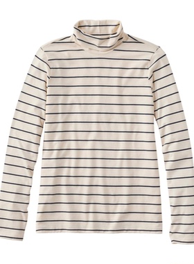 L.L. Bean宾恩女士打底衫半高领基础款长袖T恤翻领女装秋冬季条纹