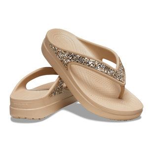 人字拖亮闪坡跟厚底夹趾凉拖轻便防滑春夏季 Crocs卡骆驰女鞋 拖鞋