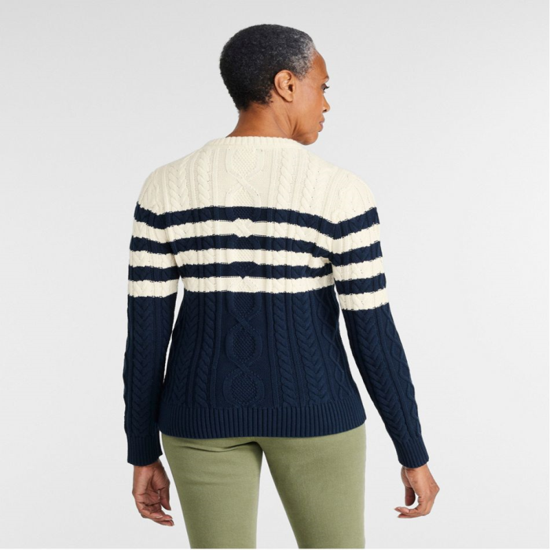 L.L. Bean/宾恩女士毛衣套头条纹纯棉柔软圆领春季正品TA519562
