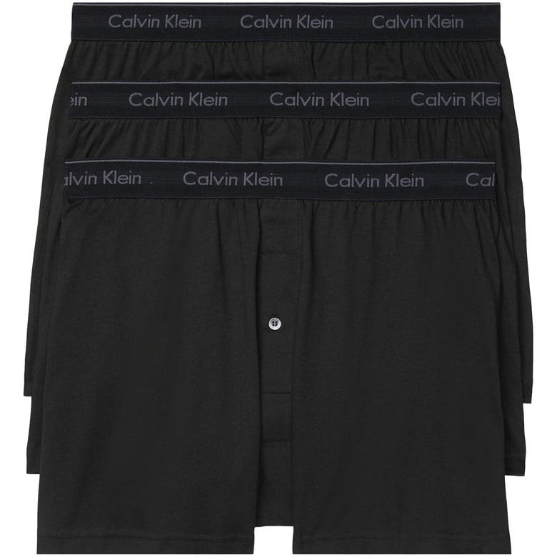 CALVIN KLEIN男士内裤CK 系扣纯黑3条装亲肤透气弹力棉质提花腰带