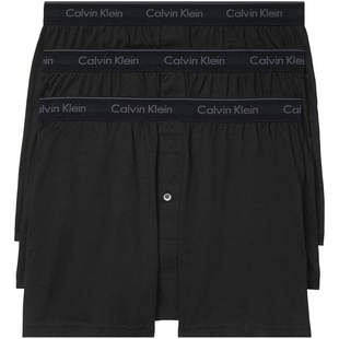 CALVIN KLEIN男士内裤CK 系扣纯黑3条装亲肤透气弹力棉质提花腰带