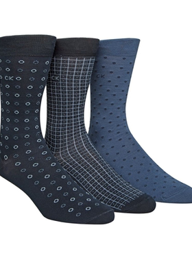 CK袜子男袜3双装印花中筒袜Calvin Klein/凯文克莱柔软吸汗防臭