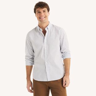 修身 长袖 防皱商务休闲圆摆吸湿排汗透气 诺帝卡男格子衬衫 nautica