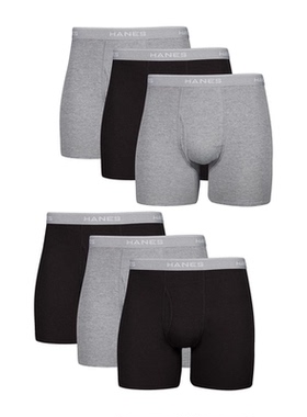 HANES恒适男士内裤四角短裤平底裤6条装棉质柔软亲肤送男友星期裤