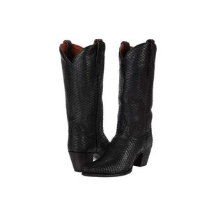 dan post女靴子牛仔靴套筒中跟粗跟尖头纯色中筒皮质舒适百搭休闲