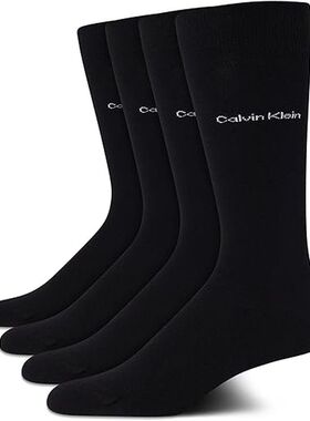 CK男袜Calvin Klein正装袜4双装吸汗精梳棉高筒袜子防臭脚运动袜