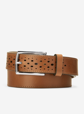 Cole Haan/可汗男腰带穿孔皮质皮带复古针扣简约百搭正装F11882