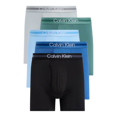 CALVIN KLEIN 男内裤CK平角内裤5条装中腰透气吸湿排汗logo腰带