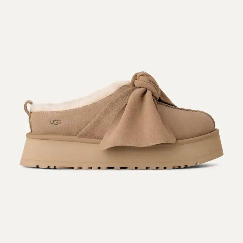 UGG女鞋包头拖鞋棉拖鞋蝴蝶结厚底4.5cm半包跟雪地棉毛毛鞋冬季